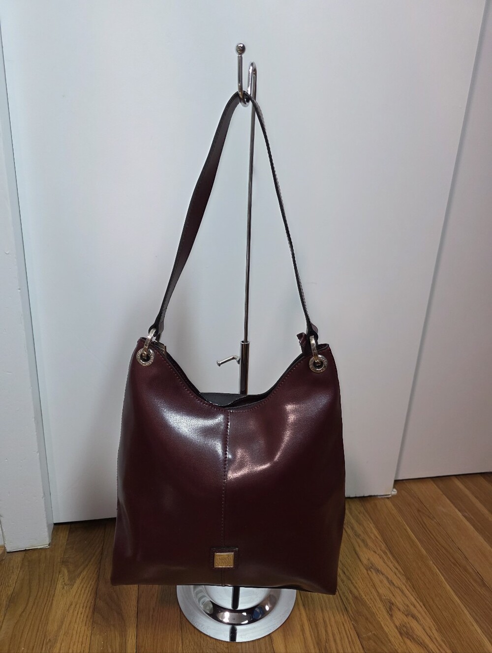 Enrico Coveri Burgundy Leather Hobo Shoulder Bag Handbag